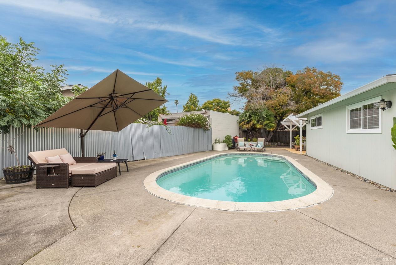 Pool with lounge and umbrella